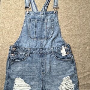 Denim Distressed Overalls